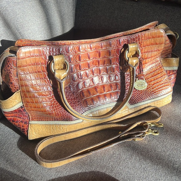 Coming up! Brahmin Tri Color Pecan Embossed Croc Satchel - Picture 1 of 12